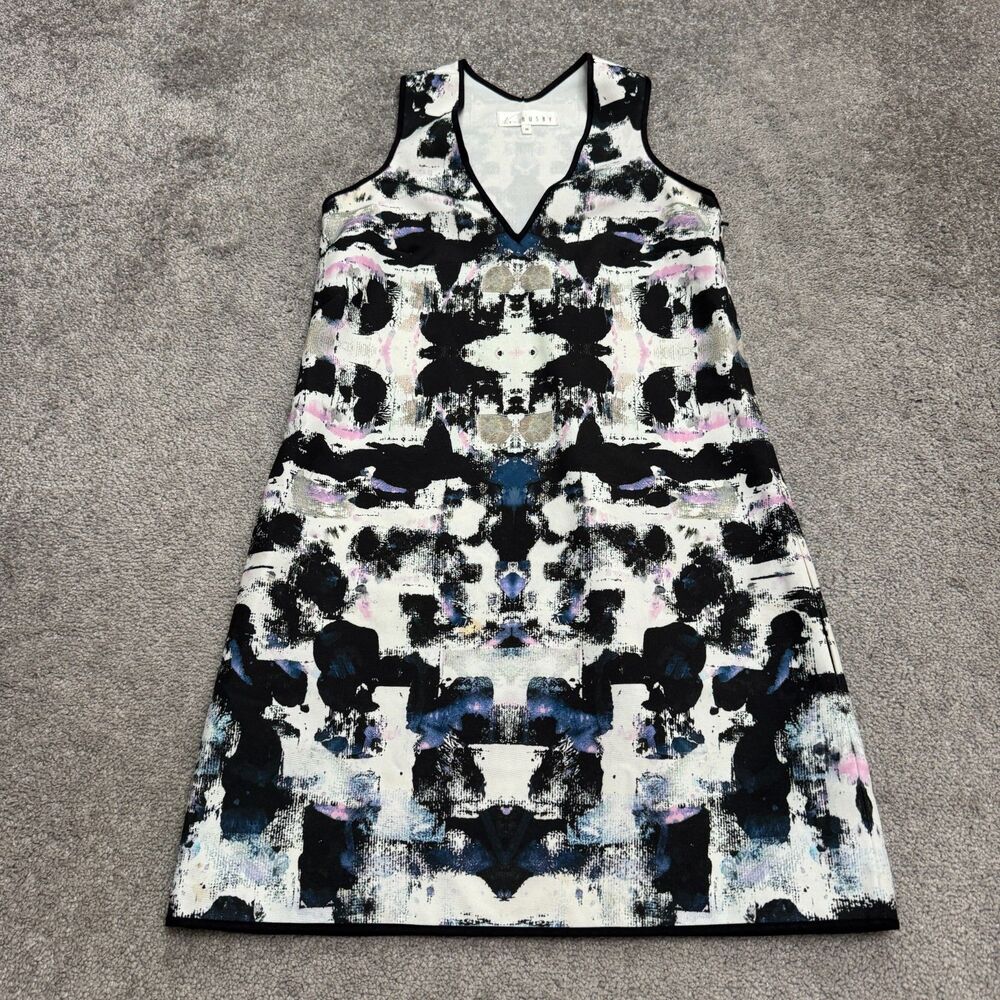 Natalie Busby Abstract Print Sleeveless Shift Dress Womens Medium Multi Pockets